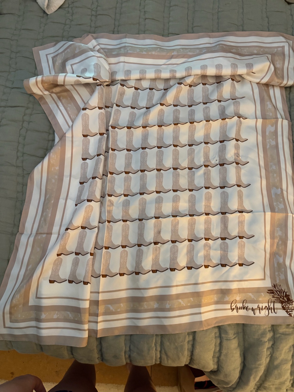 Breathe & Wish Beige Patterned Silk-Feel Scarf